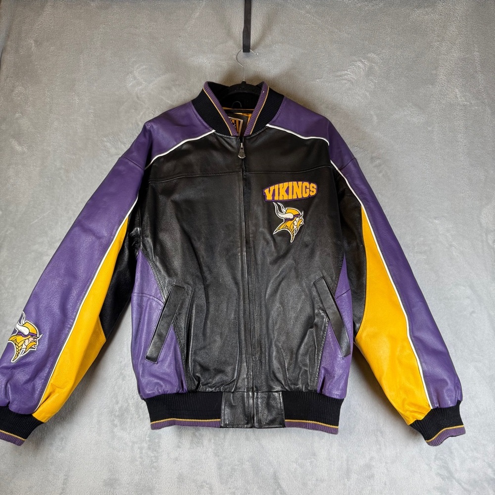 Vintage Minnesota Vikings LEATHER Jacket G-III and Carl Banks Men's Large NFL